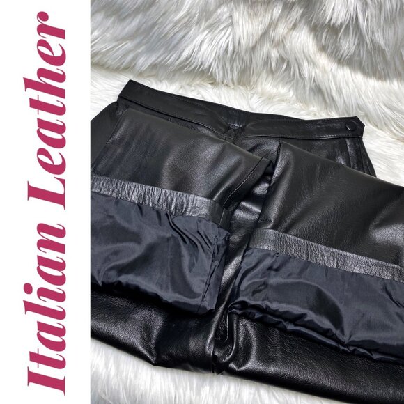 VINTAGE Y2K ITALIAN LEATHER STRAIGHT LEG SIDE ZIP PANTS BLACK,‎  28 X 30 - Picture 7 of 8